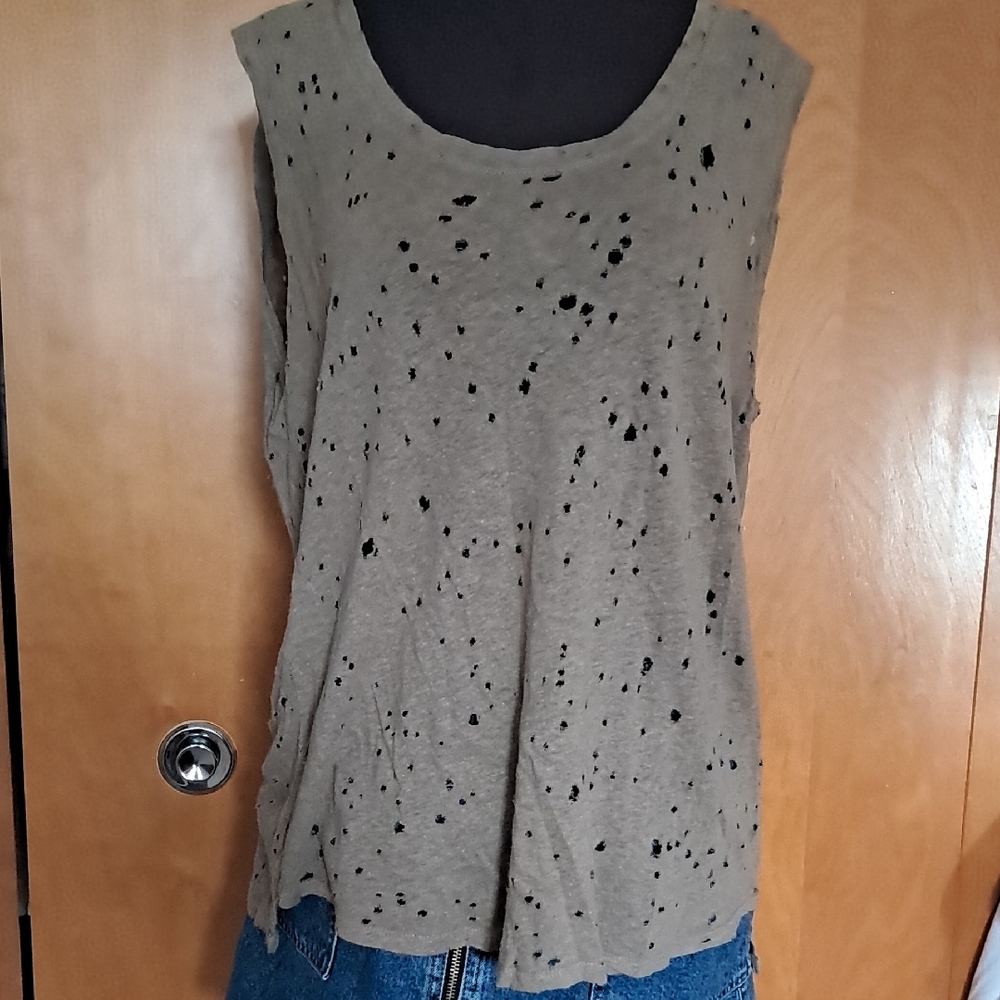 Michael Stars Distressed Tank Top - Taupe/hunter Green